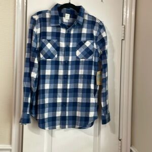 There about flannel long sleeve checkered, blue and white shirt